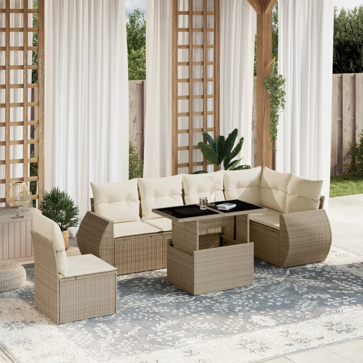 sofasæt til haven 7 dele med hynder polyrattan beige