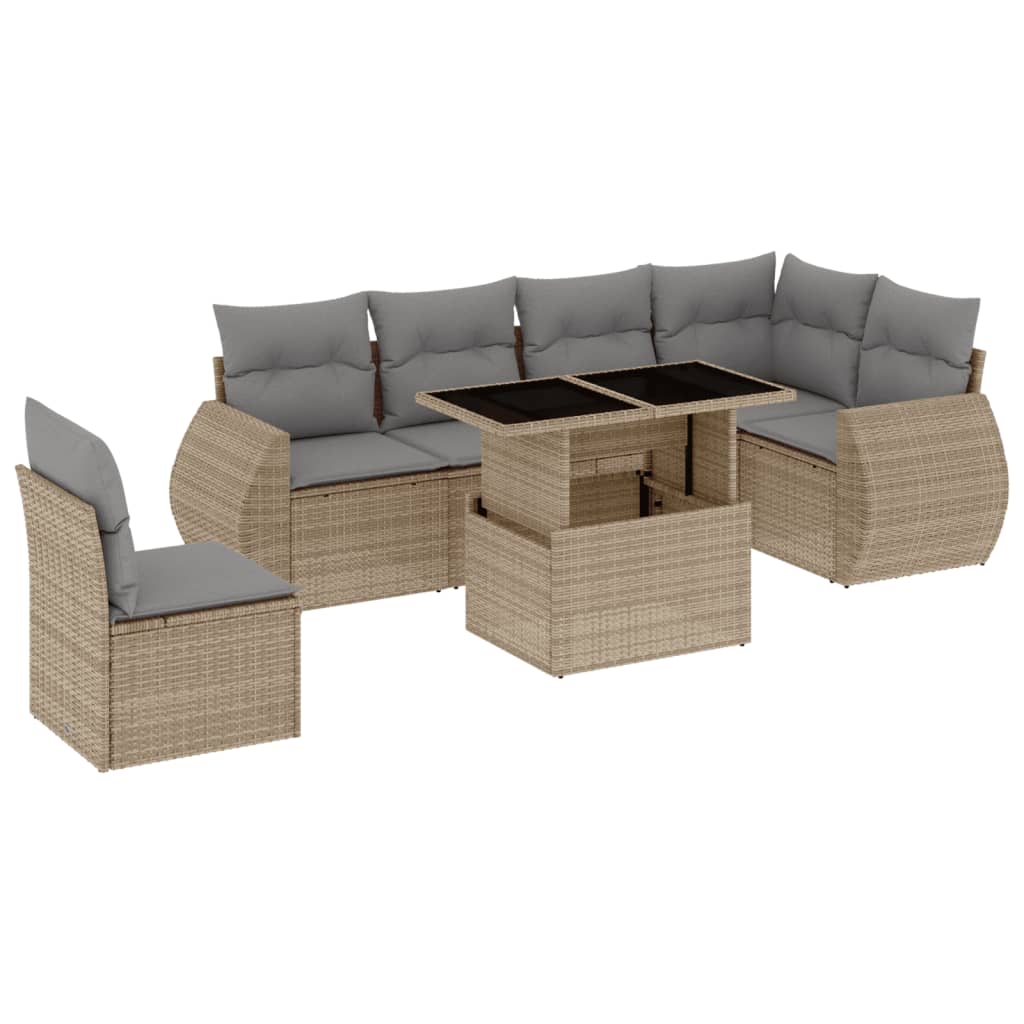 sofasæt til haven 7 dele med hynder polyrattan beige