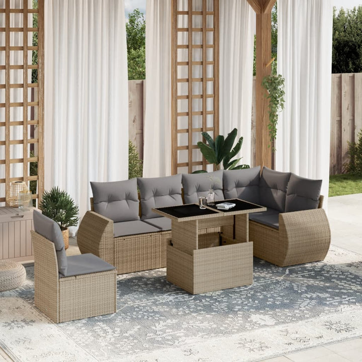 sofasæt til haven 7 dele med hynder polyrattan beige