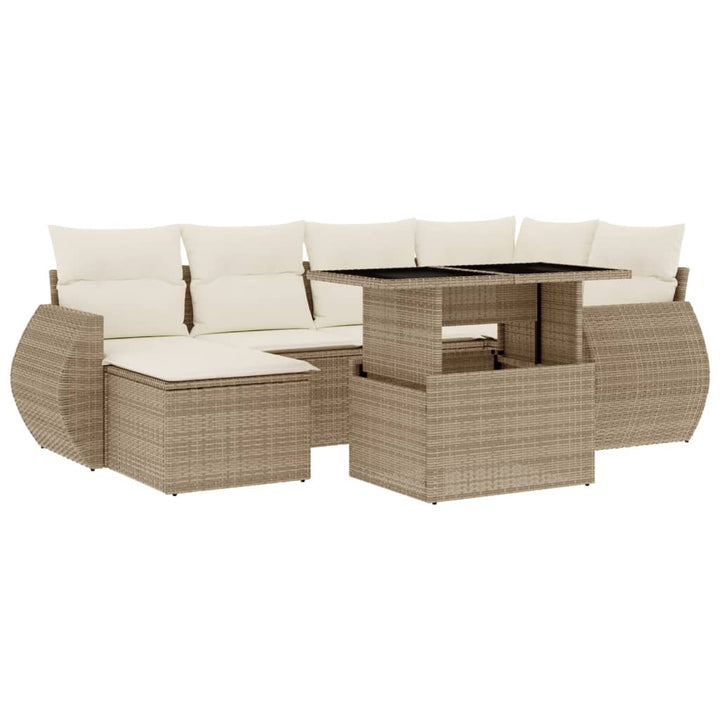 sofasæt til haven 7 dele med hynder polyrattan beige