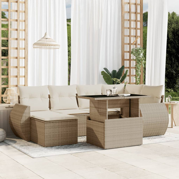 sofasæt til haven 7 dele med hynder polyrattan beige