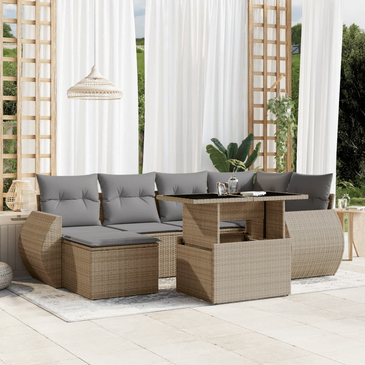 sofasæt til haven 7 dele med hynder polyrattan beige