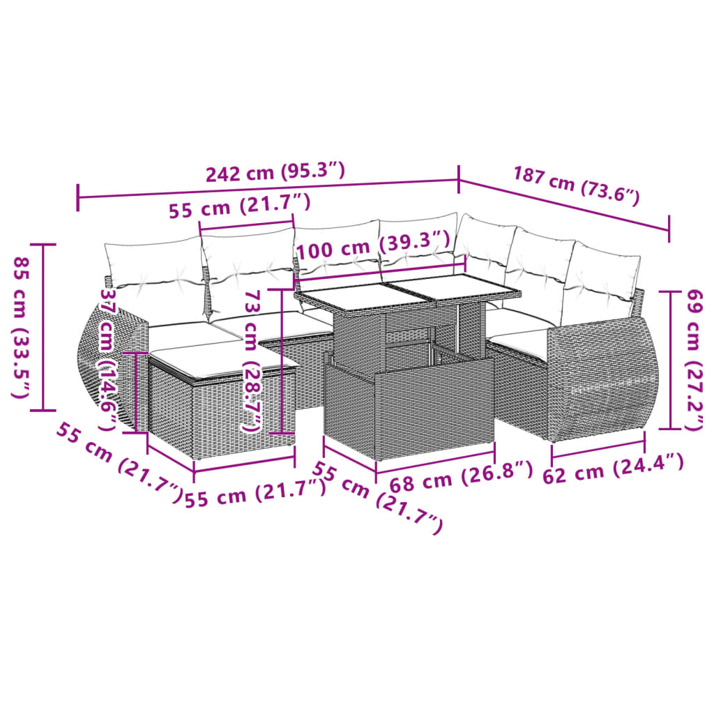 sofasæt til haven 8 dele med hynder polyrattan beige