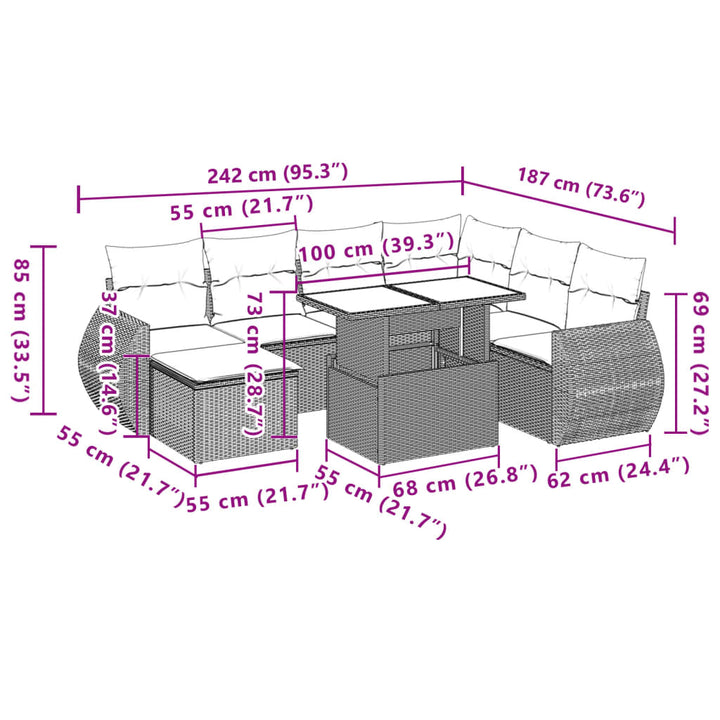 sofasæt til haven 8 dele med hynder polyrattan beige