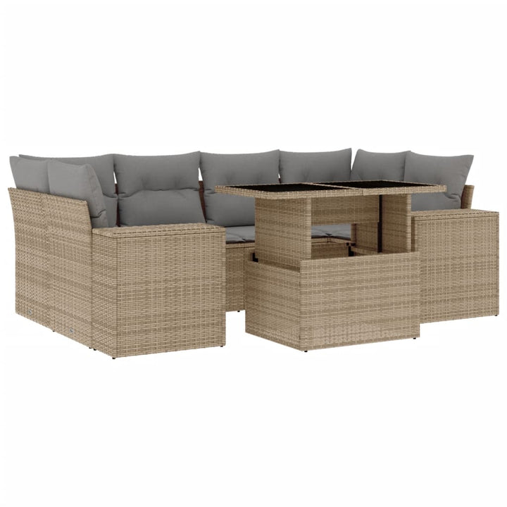 sofasæt til haven 7 dele med hynder polyrattan beige