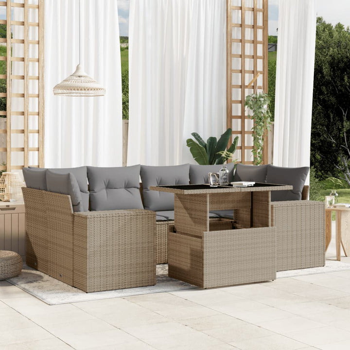 sofasæt til haven 7 dele med hynder polyrattan beige