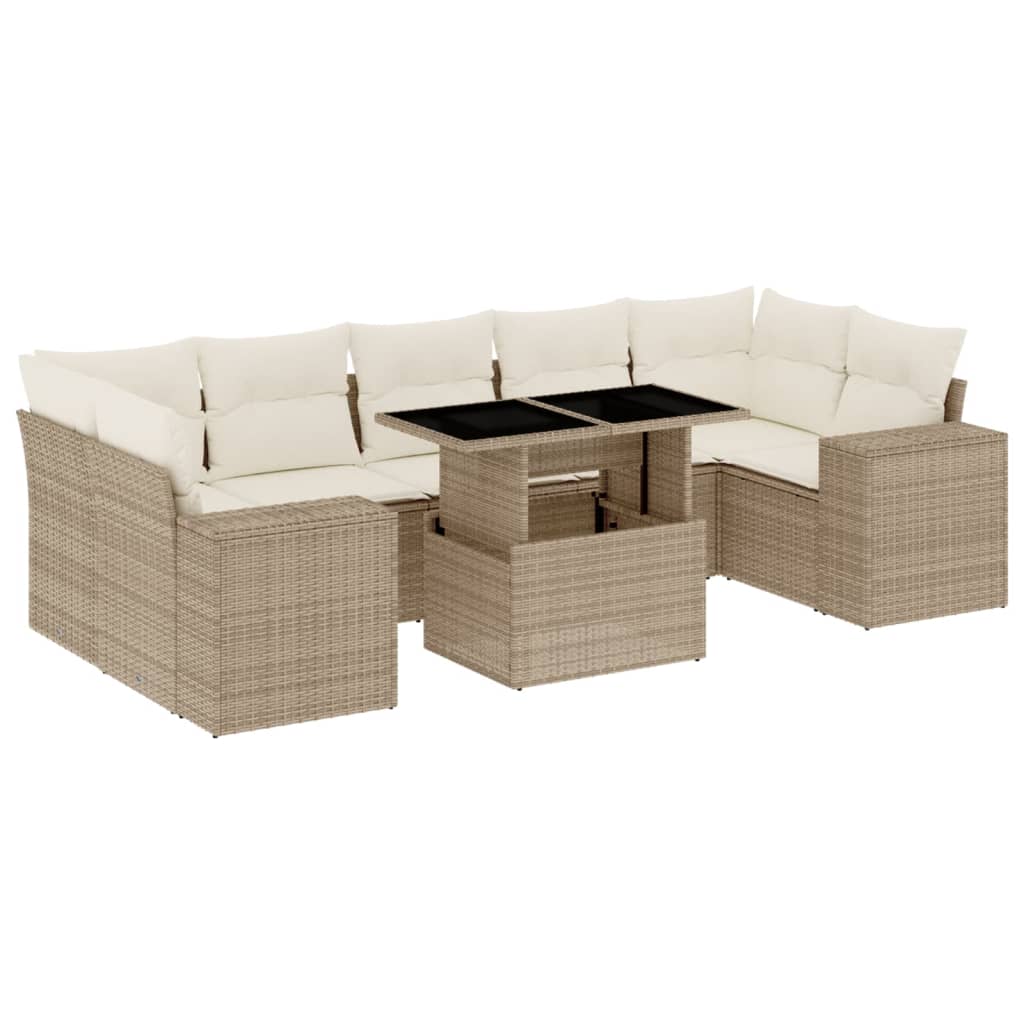 sofasæt til haven 8 dele med hynder polyrattan beige
