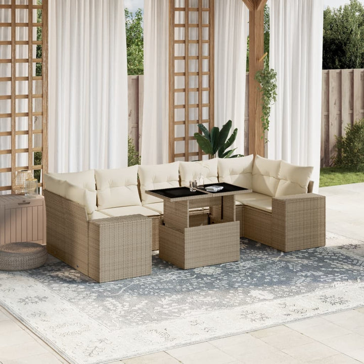 sofasæt til haven 8 dele med hynder polyrattan beige
