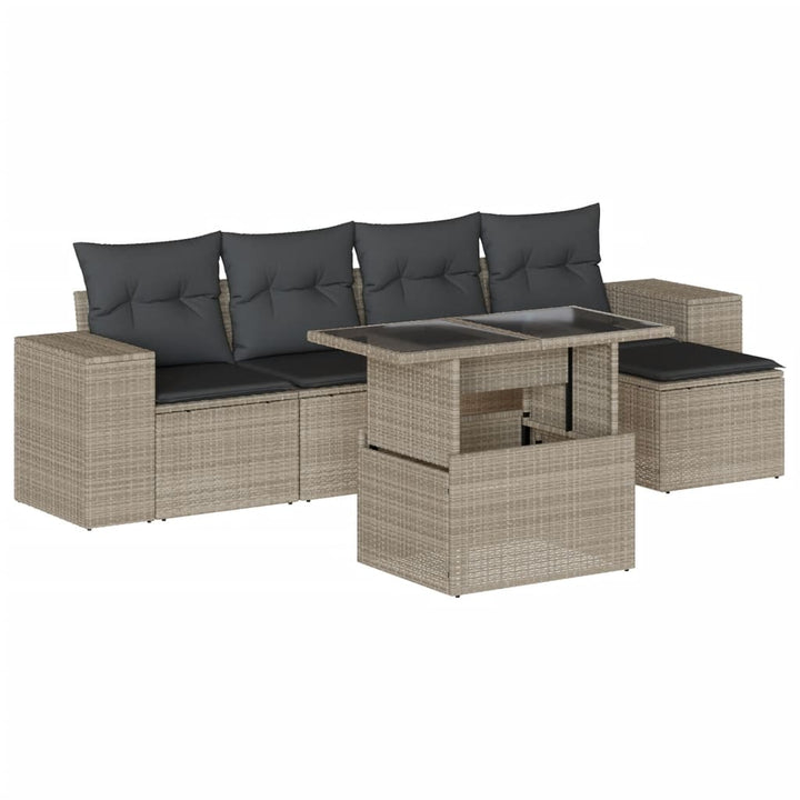 sofasæt til haven 6 dele med hynder polyrattan lysegrå