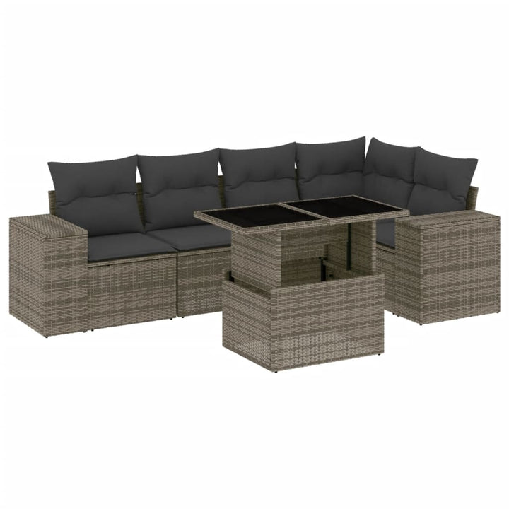 sofasæt til haven 6 dele med hynder polyrattan grå
