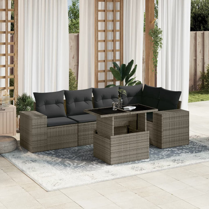 sofasæt til haven 6 dele med hynder polyrattan grå