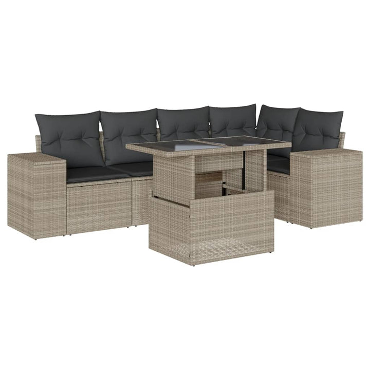sofasæt til haven 6 dele med hynder polyrattan lysegrå