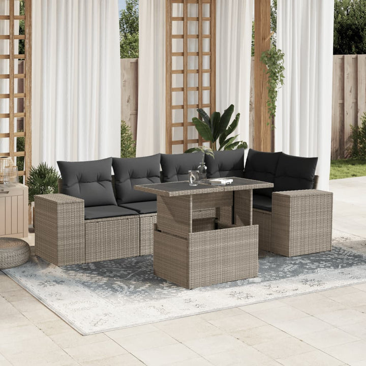 sofasæt til haven 6 dele med hynder polyrattan lysegrå