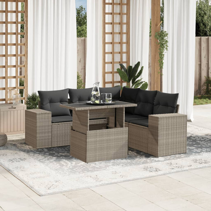 sofasæt til haven 6 dele med hynder polyrattan lysegrå