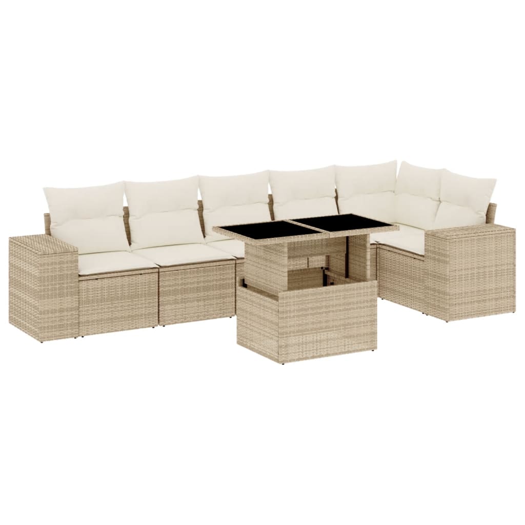 sofasæt til haven 7 dele med hynder polyrattan beige