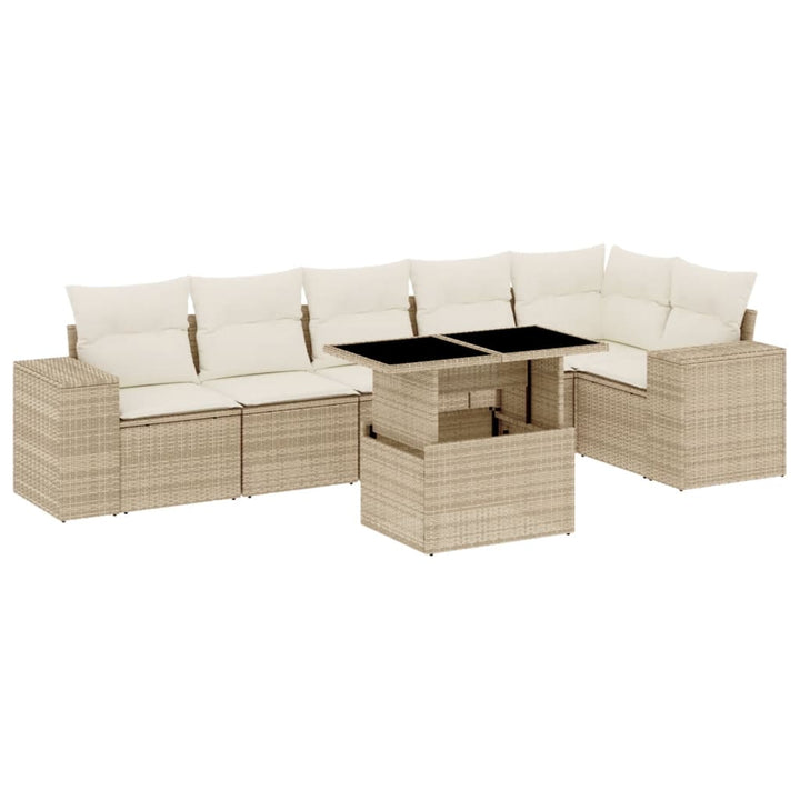 sofasæt til haven 7 dele med hynder polyrattan beige