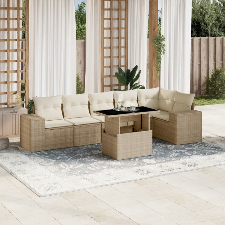 sofasæt til haven 7 dele med hynder polyrattan beige