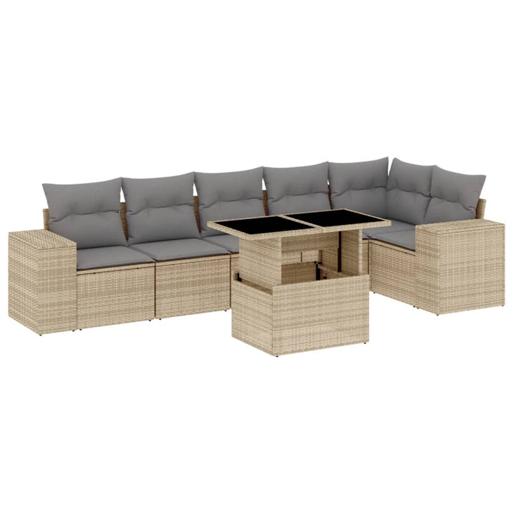 sofasæt til haven 7 dele med hynder polyrattan beige