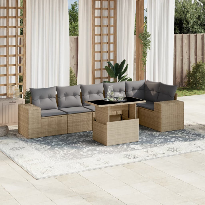 sofasæt til haven 7 dele med hynder polyrattan beige