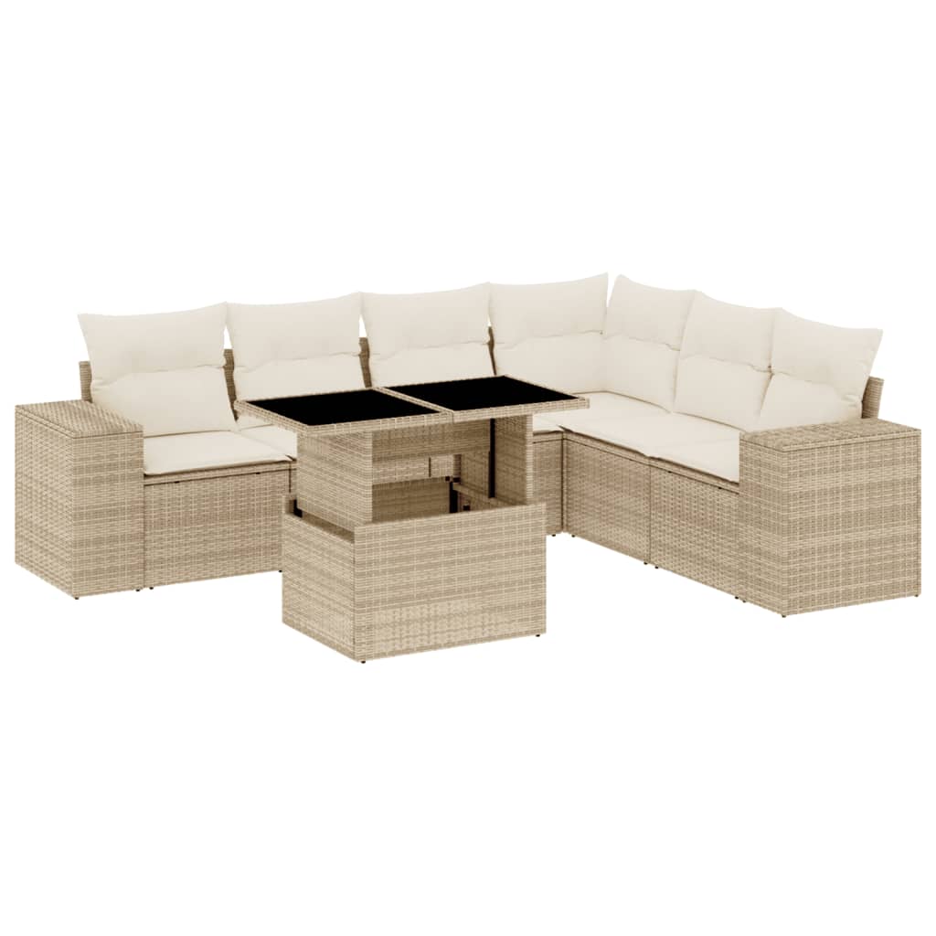 sofasæt til haven 7 dele med hynder polyrattan beige