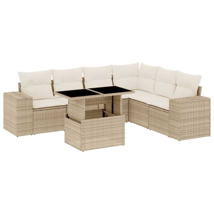 sofasæt til haven 7 dele med hynder polyrattan beige