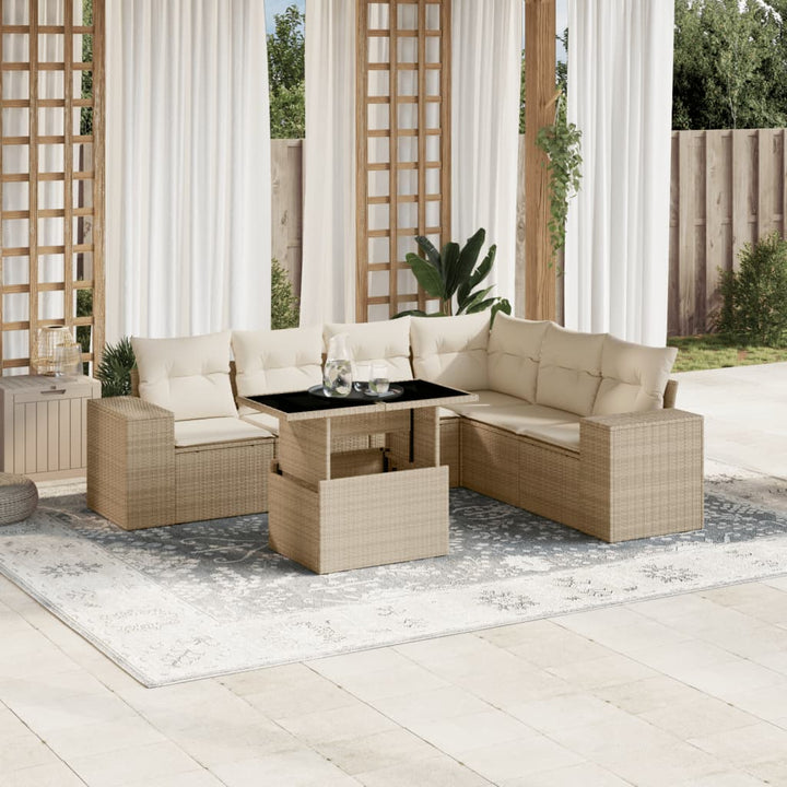 sofasæt til haven 7 dele med hynder polyrattan beige