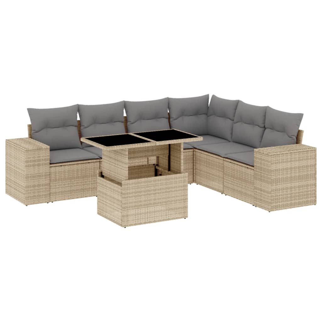 sofasæt til haven 7 dele med hynder polyrattan beige