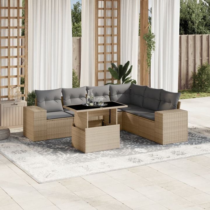 sofasæt til haven 7 dele med hynder polyrattan beige