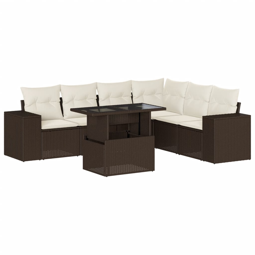 sofasæt til haven 7 dele med hynder polyrattan brun