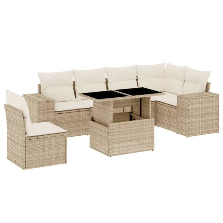 sofasæt til haven 7 dele med hynder polyrattan beige