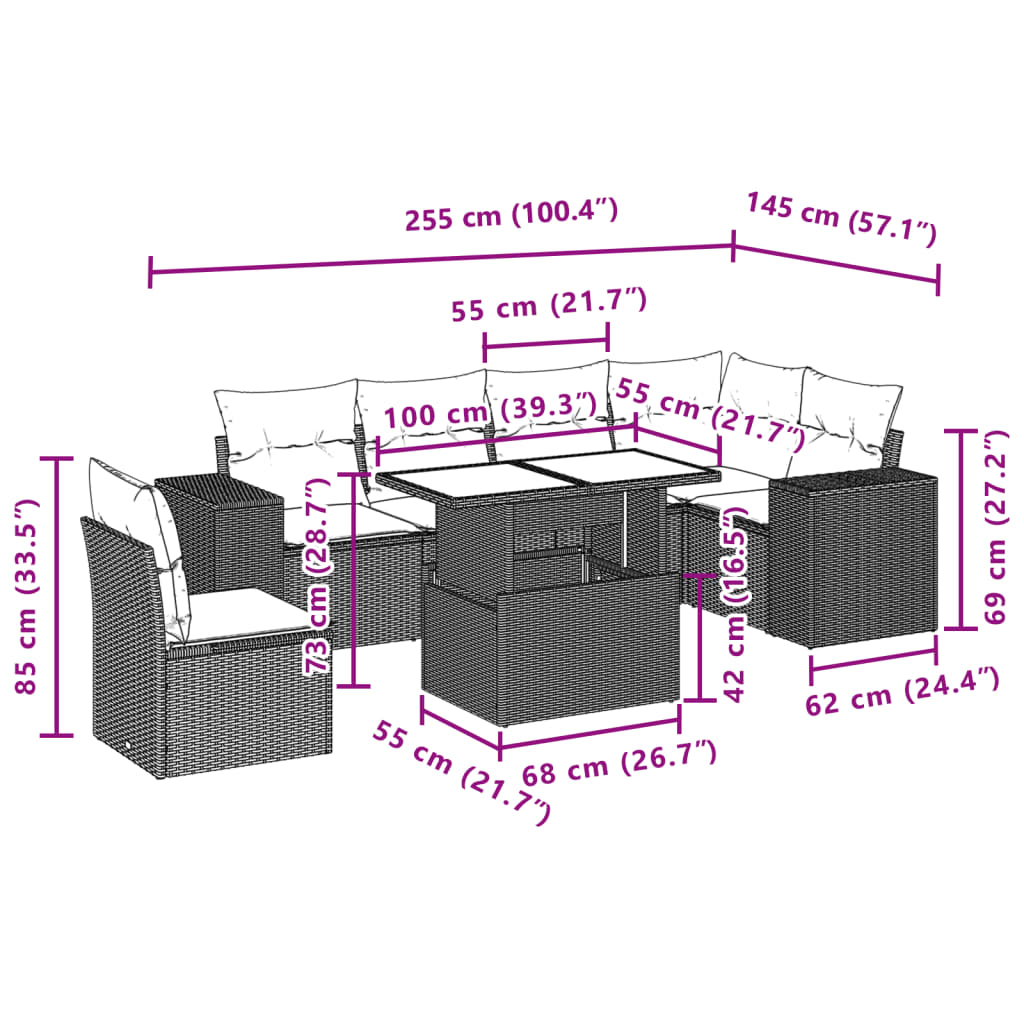 sofasæt til haven 7 dele med hynder polyrattan beige