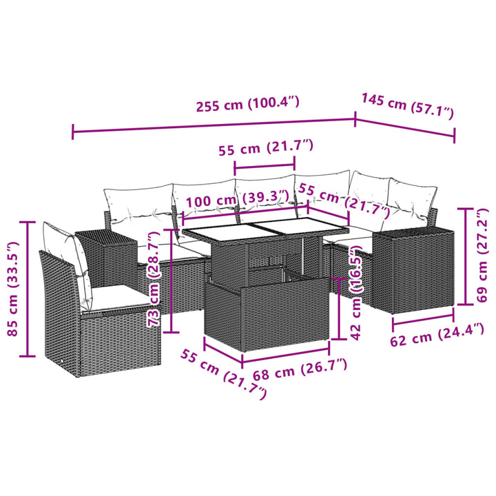 sofasæt til haven 7 dele med hynder polyrattan beige