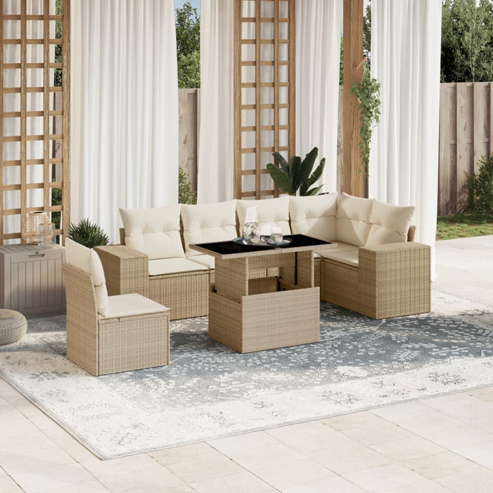 sofasæt til haven 7 dele med hynder polyrattan beige