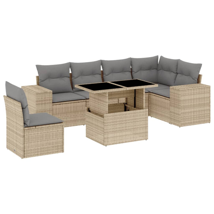 sofasæt til haven 7 dele med hynder polyrattan beige