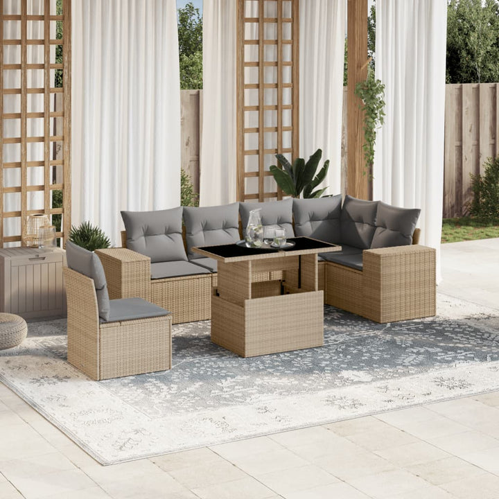 sofasæt til haven 7 dele med hynder polyrattan beige