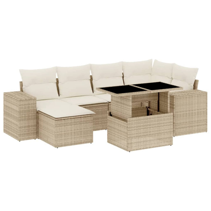 sofasæt til haven 7 dele med hynder polyrattan beige