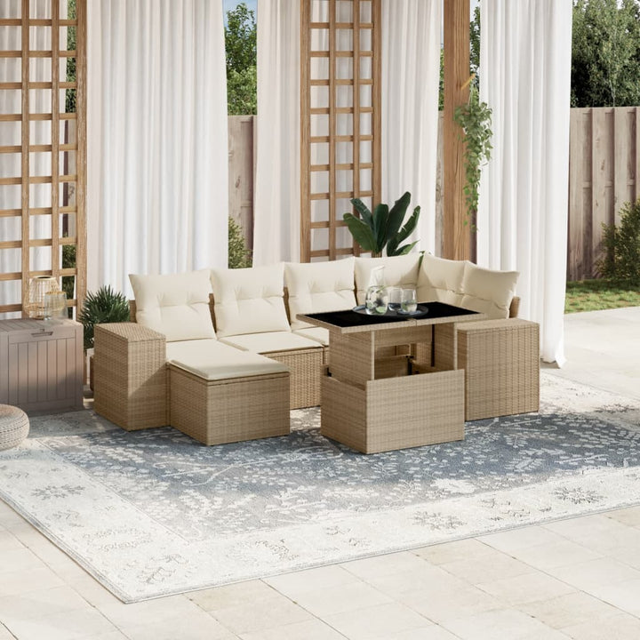 sofasæt til haven 7 dele med hynder polyrattan beige