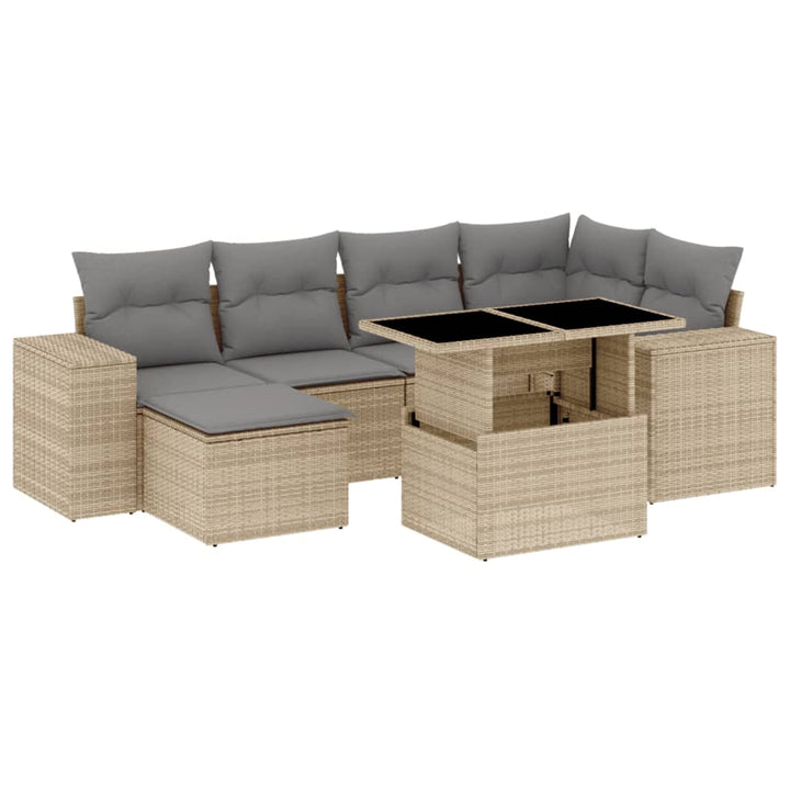 sofasæt til haven 7 dele med hynder polyrattan beige