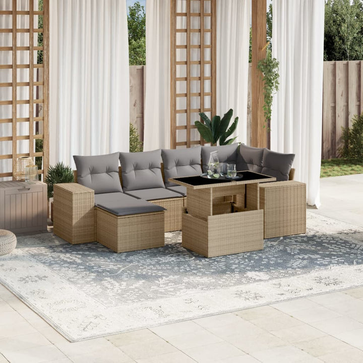 sofasæt til haven 7 dele med hynder polyrattan beige