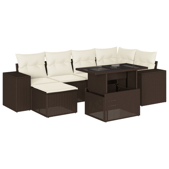 sofasæt til haven 7 dele med hynder polyrattan brun