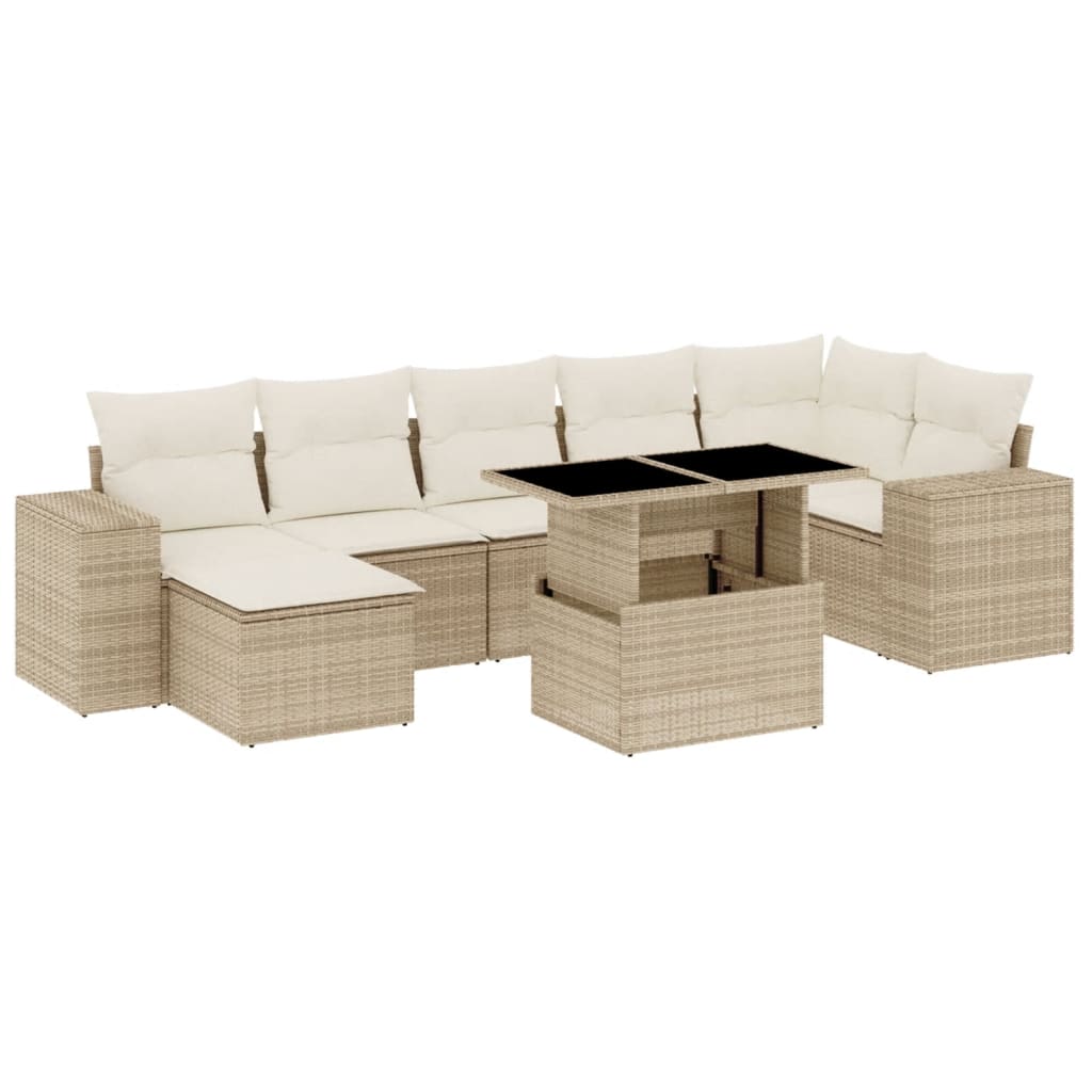 sofasæt til haven 8 dele med hynder polyrattan beige