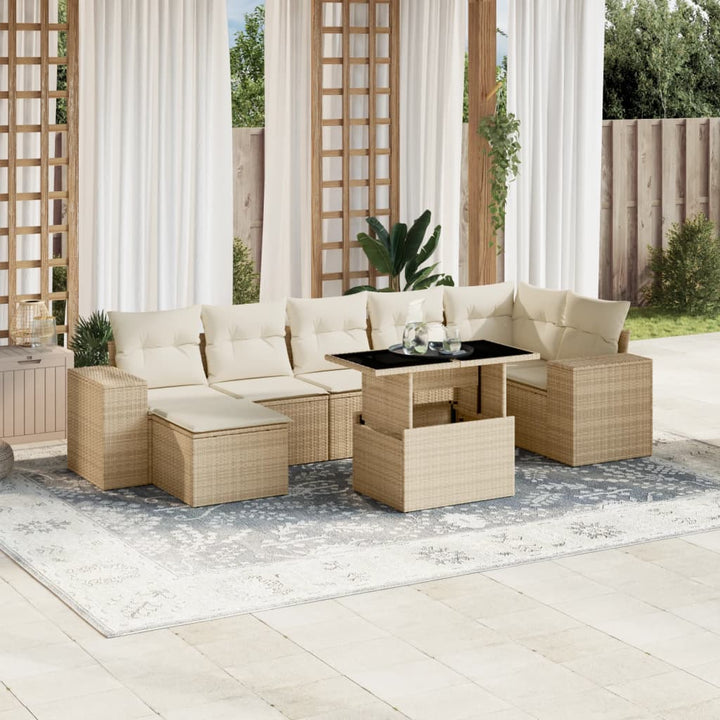 sofasæt til haven 8 dele med hynder polyrattan beige