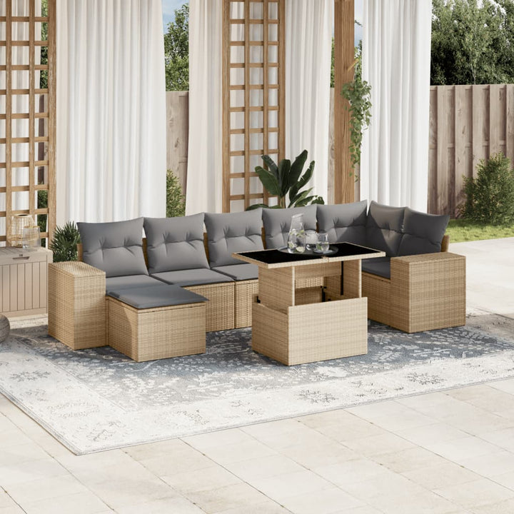 sofasæt til haven 8 dele med hynder polyrattan beige