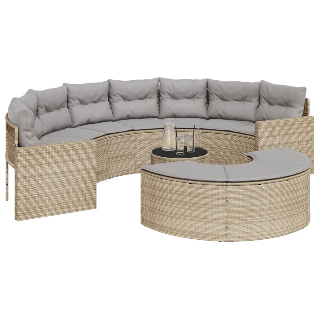 sofasæt til haven 3 dele halvrund polyrattan beige