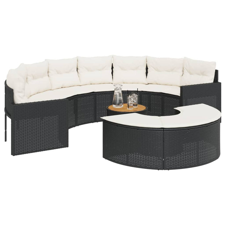 sofasæt til haven 3 dele halvrund polyrattan sort