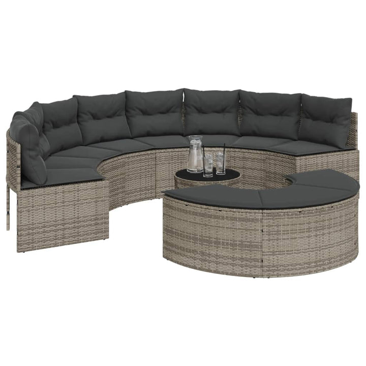 sofasæt til haven 3 dele halvrund polyrattan grå