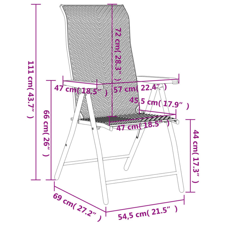 havestole 8 stk. foldbar polyrattan brun