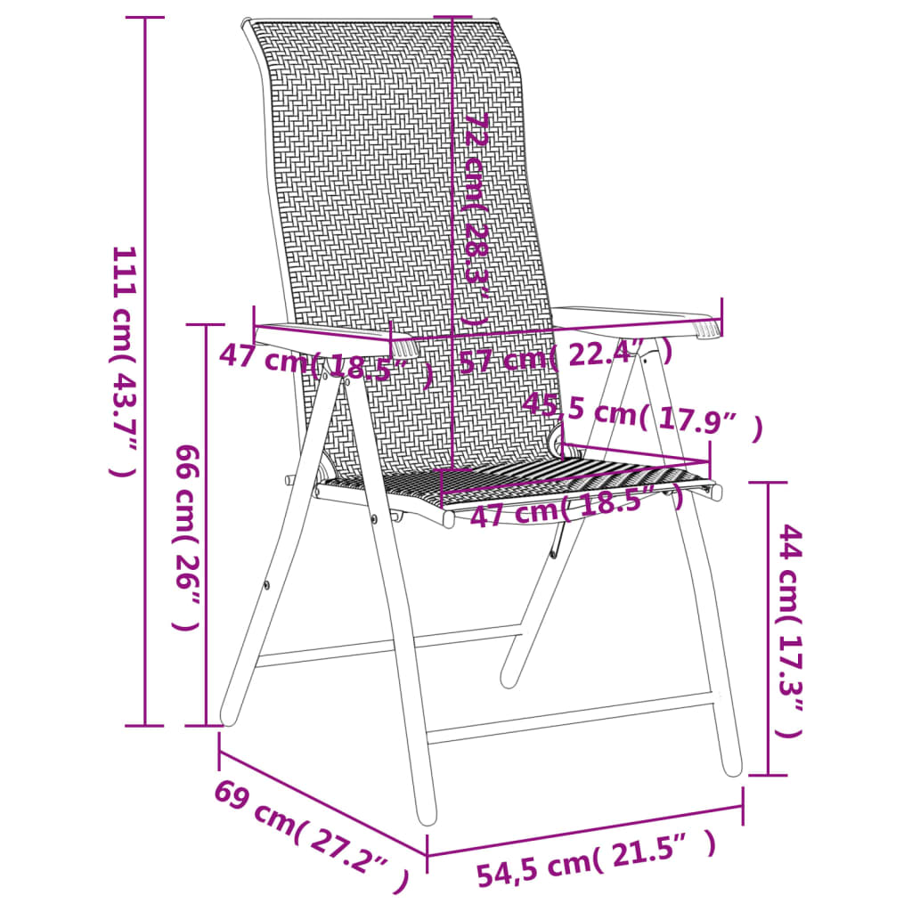 havestole 8 stk. foldbar polyrattan grå