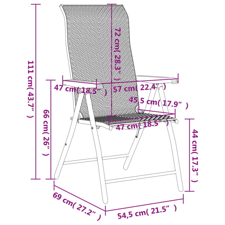 havestole 8 stk. foldbar polyrattan grå