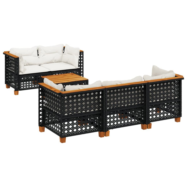 sofasæt til haven 6 dele med hynder polyrattan sort